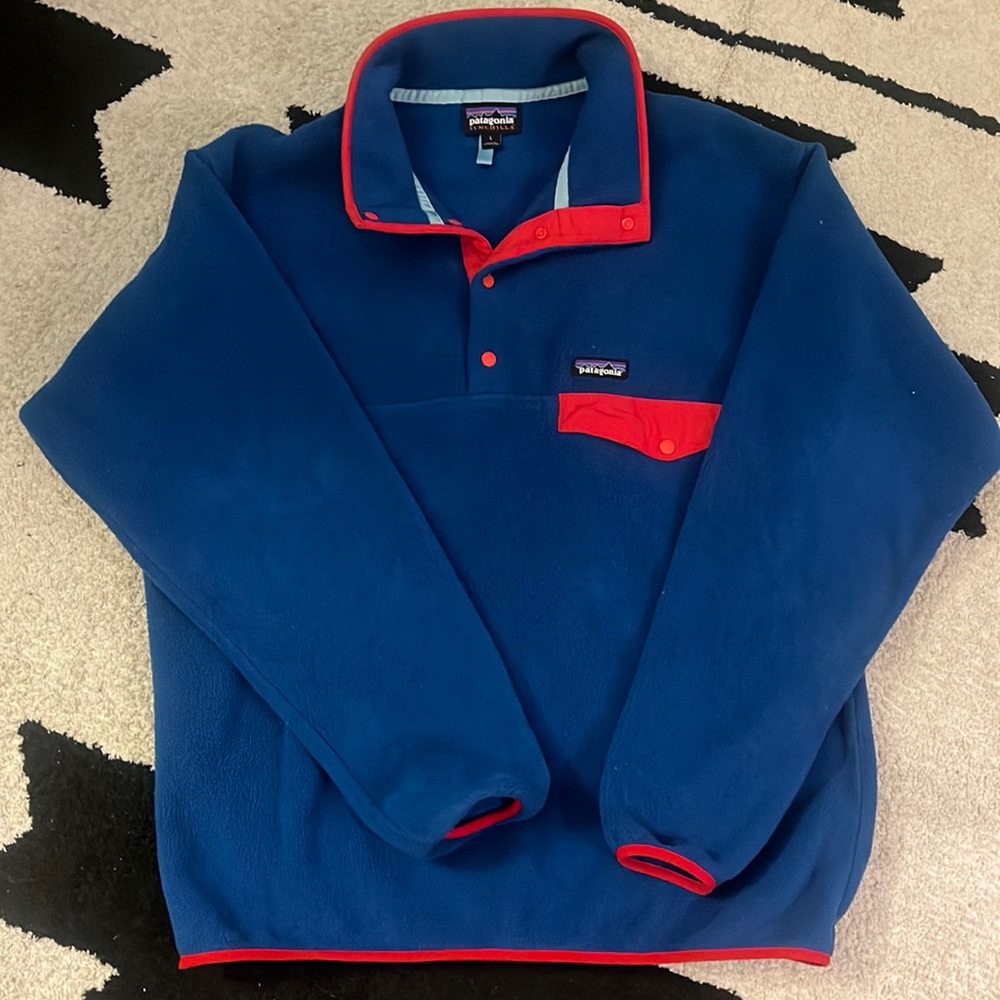Vintage Men’s Patagonia Blue & Red Fleece Pullover Size Large